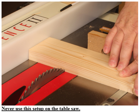 Never use this setup on the table saw!